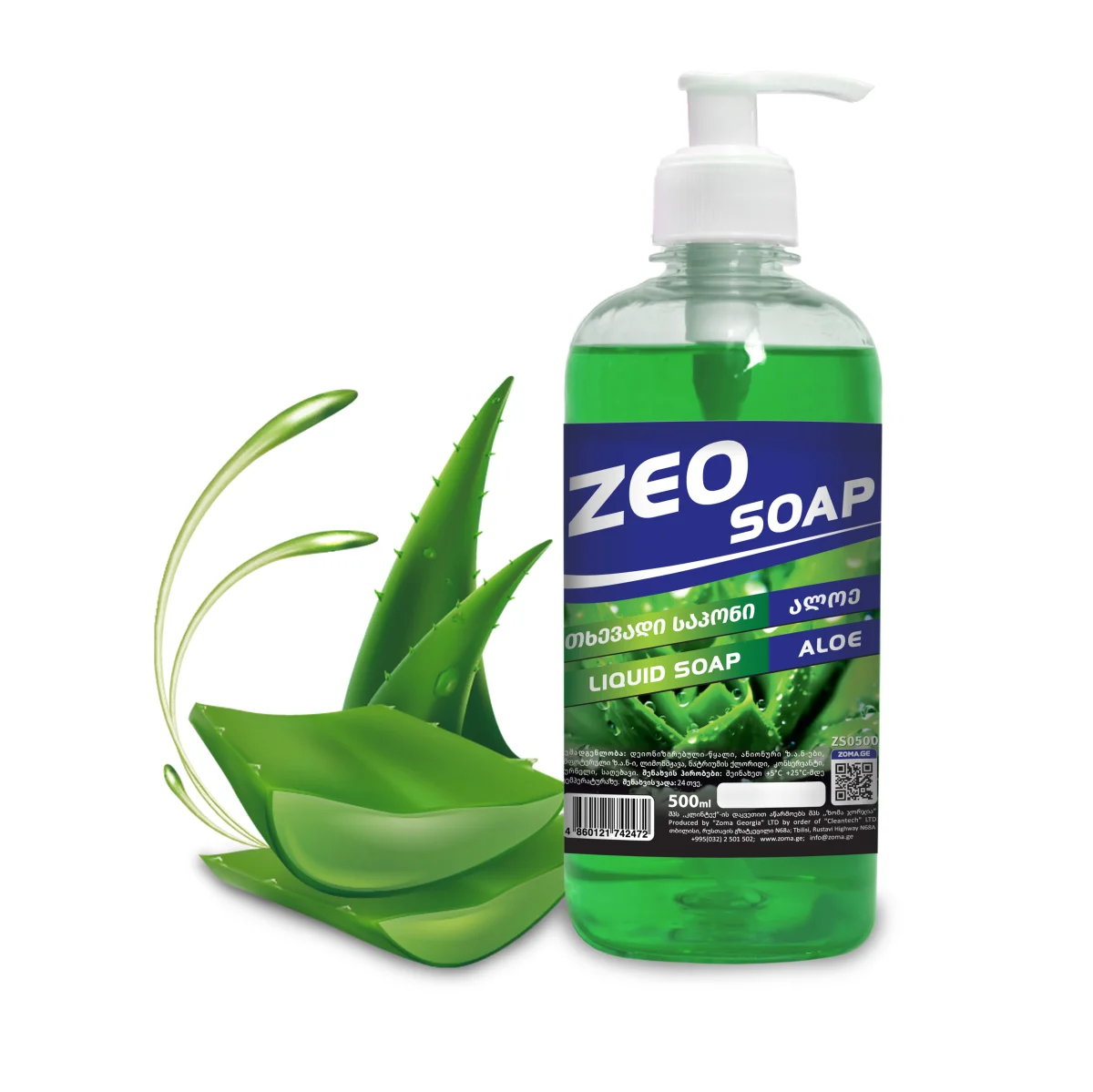 ZEO SOAP - თხევადი საპონი ალოე  500ml (PET), ZS0500